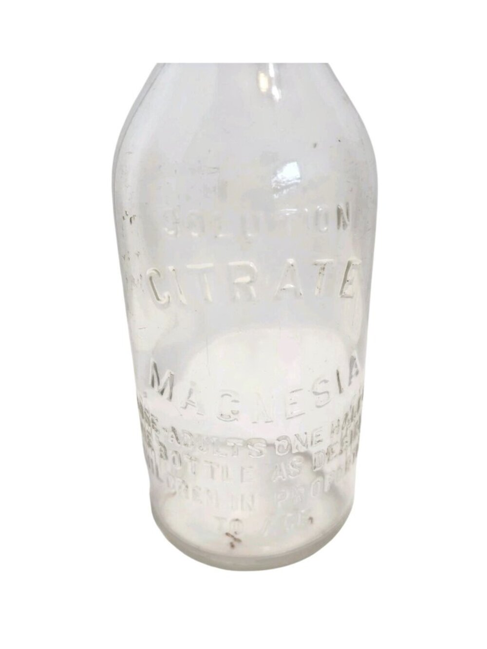 Vintage Citrate Of Magnesium Medicine Embossed Pharmacy Bottle 1930's Art Deco